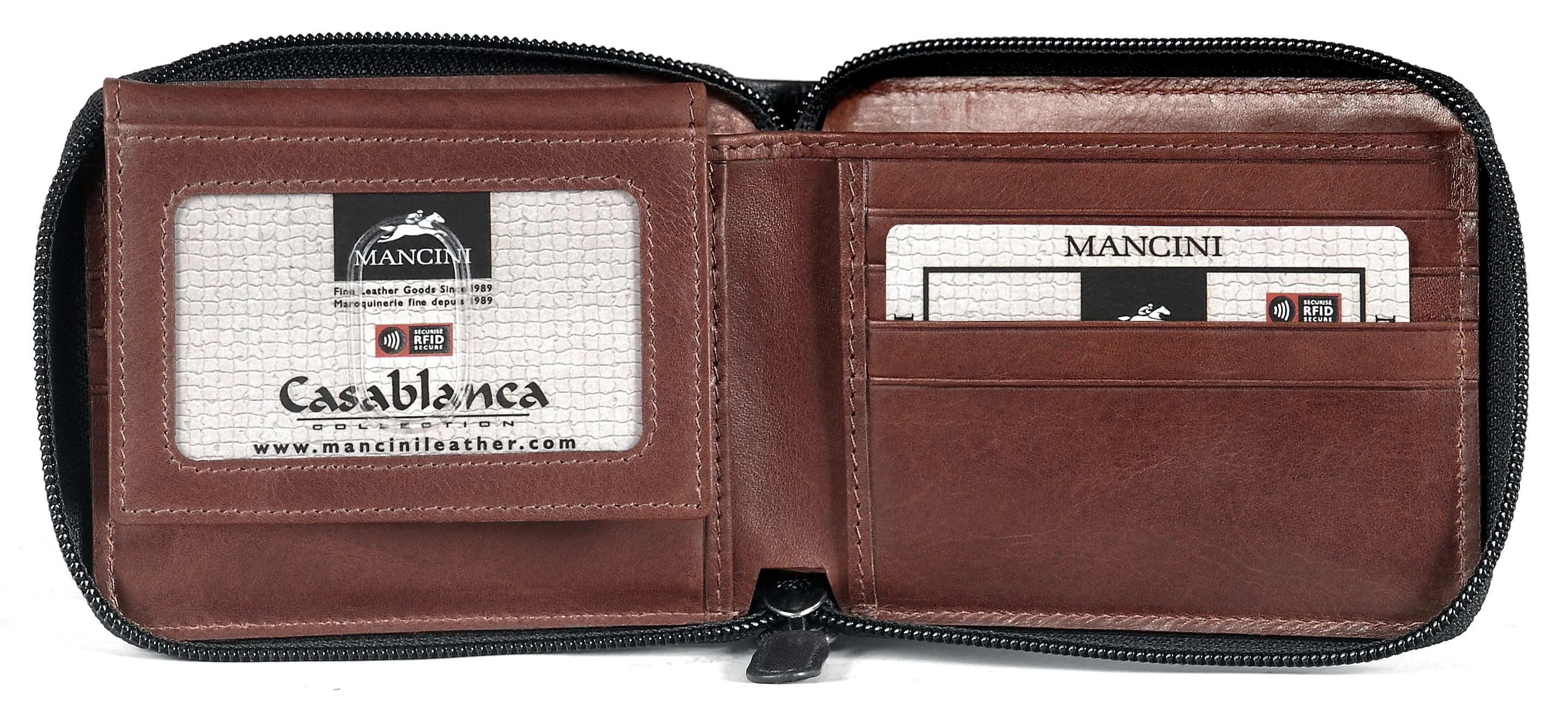 Mancini CASABLANCA Collection Men’s Zippered Wallet with Removable Passcase (RFID Secure)